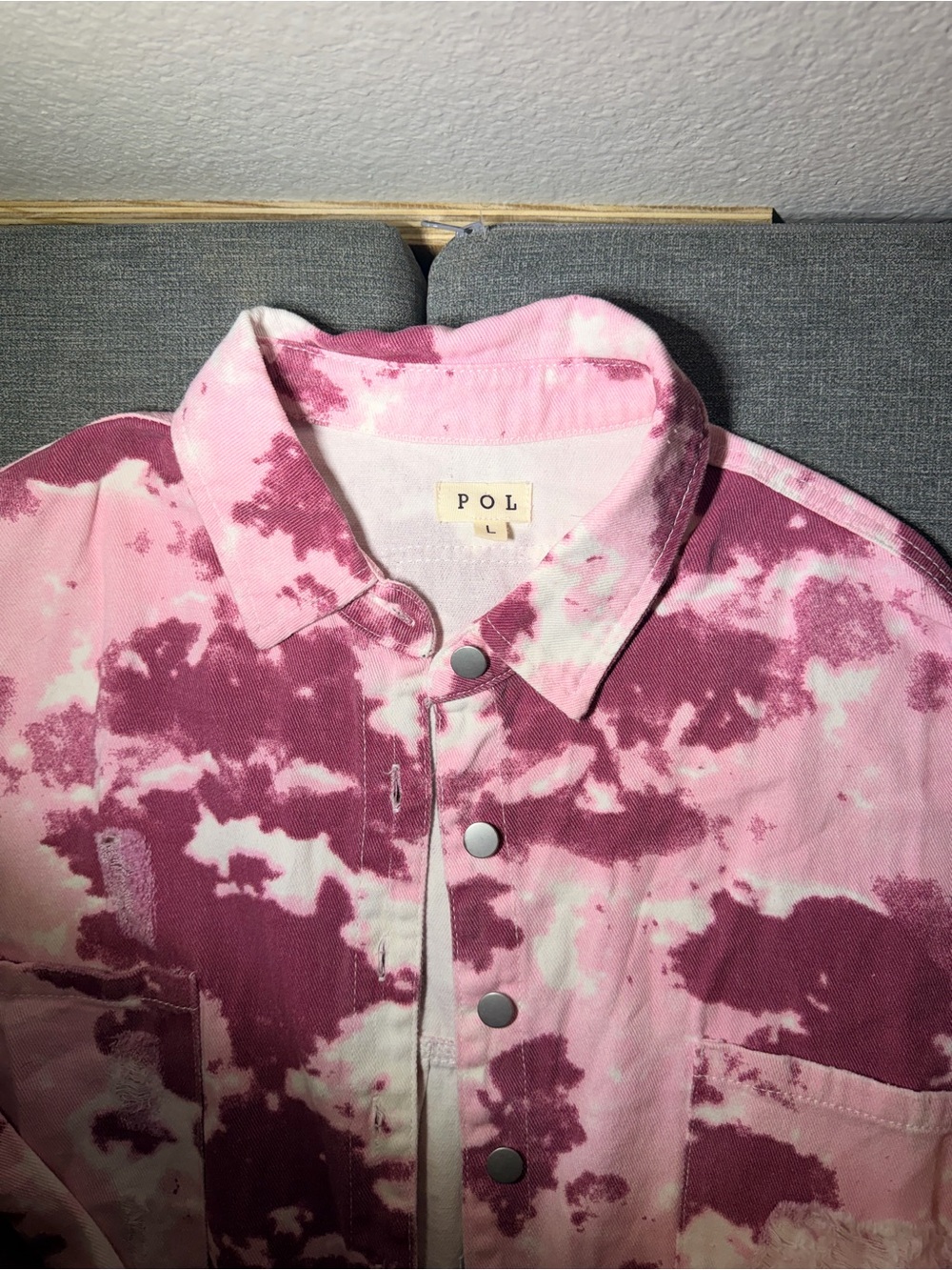 POL Pink and Magenta Tie-Dye Jean Jacket